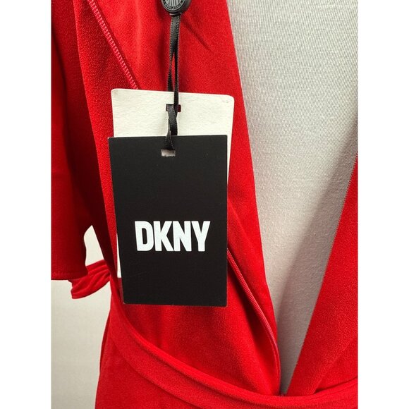 DKNY Women's Flutter Sleeve V-Neck Wrap (Scarlet) Dress Size 12 V-Day Gift!! - Picture 8 of 10